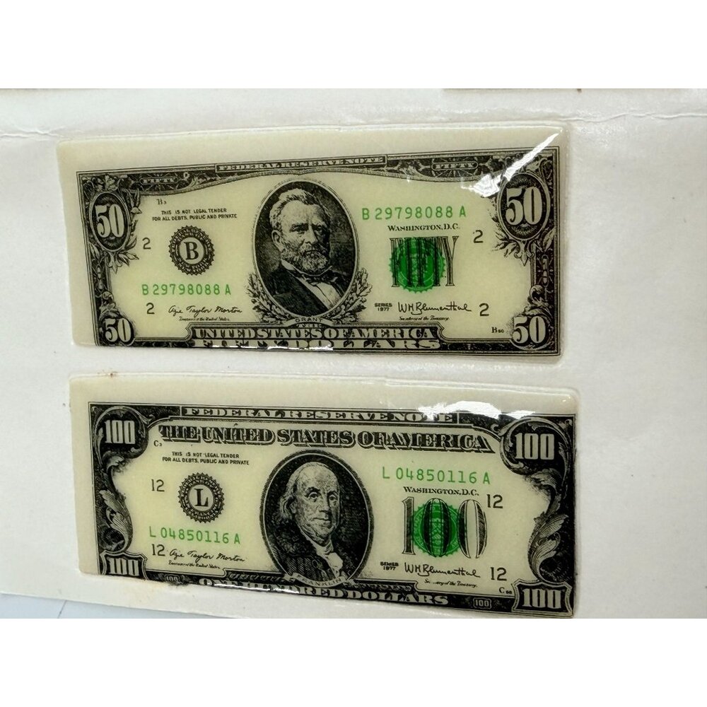 VIntage Toy 3" Plastic Puffy Stickers NOS 1980's Fake Play Dollars Money Bills - Picture 2 of 6